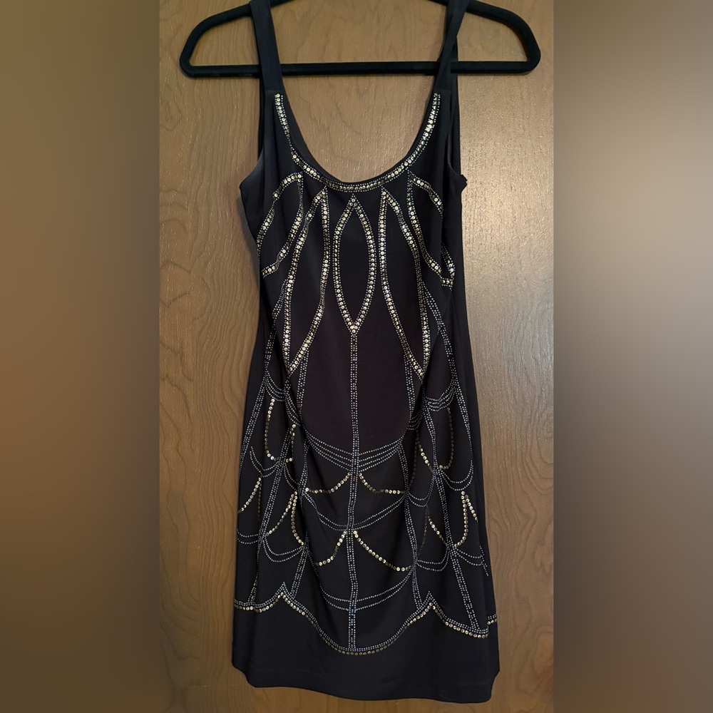 Bisou Bisou Black Mini Dress with Gold and Silver Accents